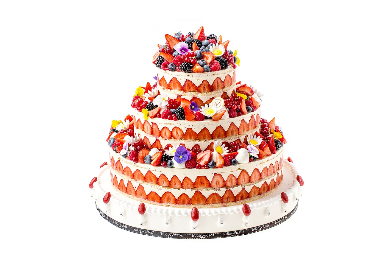 Celebration cake with fresh fruit