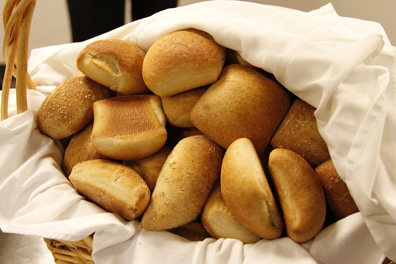 Fresh bread rolls in a basket